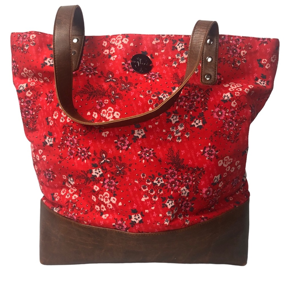 By Tavi Red Floral Zippered Tote Bag